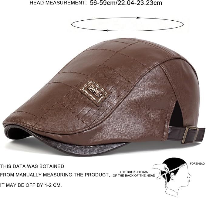 Newsboy Cap for Men, Flat Cap, PU Leather Hat - color: Patch| Light Brown