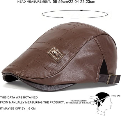 Newsboy Cap for Men, Flat Cap, PU Leather Hat - color: Patch| Light Brown