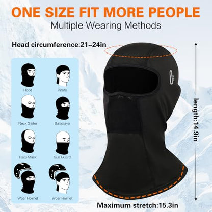 Balaclava Ski Mask for Men Women Velvet-Lined Full Head Cover Neck Gaiter - color: Ylr1-black+blacknavy