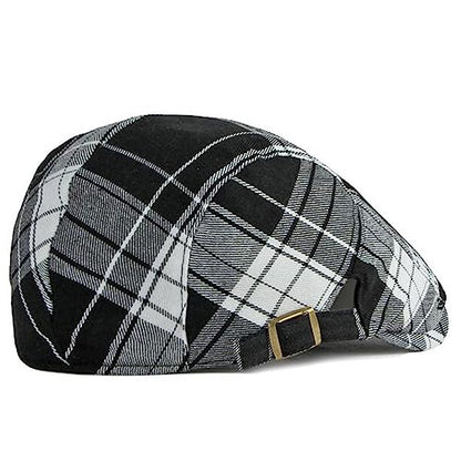 2 Pack Mens Newsboy Flat Cap Plaid Ivy Gatsby Cabbie Driving Golf Hat Beret - color: 2 Pcs Set C