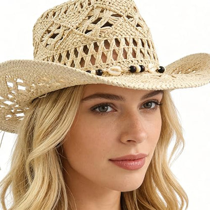 Straw Cowboy Hat for Women, Cowgirl Hat Wide Brim Western Cowboy Hat - color: Style2