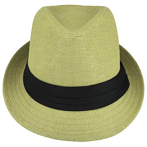 Gelante Summer Fedora Panama Straw Hats with Black Band - color: Yellow, size: Large-X-Large