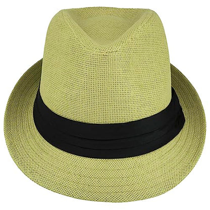 Gelante Summer Fedora Panama Straw Hats with Black Band - color: Yellow, size: Large-X-Large