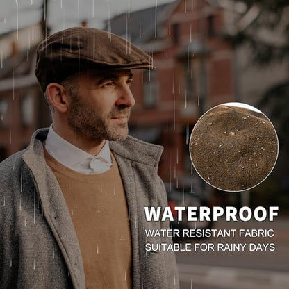TOP-EX UPF 50+ Waterproof Newsboy Flat Cap for Men, XL/XXL - color: Coffee (Waterproof Waxed Cotton), size: Medium-Large