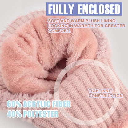 AQOKKA 3 in 1 Knit Fleece Lined Beanie Hat with Scarf and Mask Warm - color: Pink