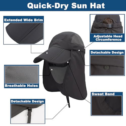 Surblue Baseball Sun Cap with Removable Neck Flap and Face Mask UPF 50+ - color: Grey, size: Medium