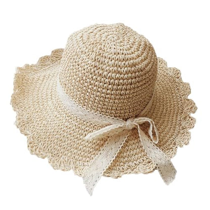 Summer Beach Sun Straw Hats for Women Wide Brim Packable Travel Bucket Hats UPF 50+ - color: Beige