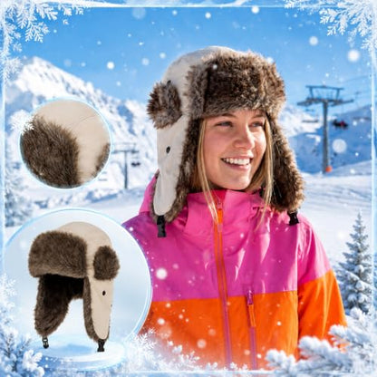 SATINIOR 1 Pcs Unisex Trapper Hat with Chin Strap Earflaps Hat - color: Light Brown