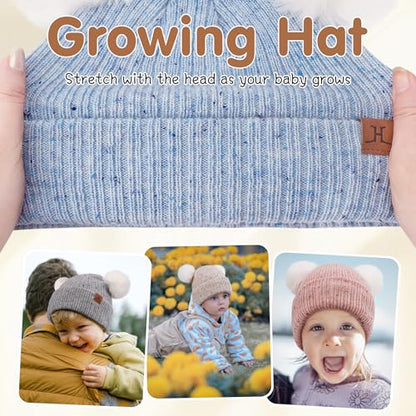 FZ FANTASTIC ZONE Toddler Kids Winter Hat Beanie Pompom Warm Fleece Baby Hats 0-6 12 Months 1 2 3 4 Year Old Girls Boys Gifts - color: Blue