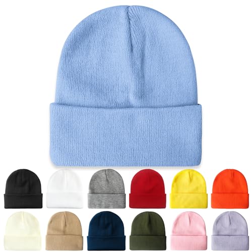 PFFY Beanie for Men Women Unisex Knit Cuffed Winter Beanies Hats Skull Cap - color: Babyblue