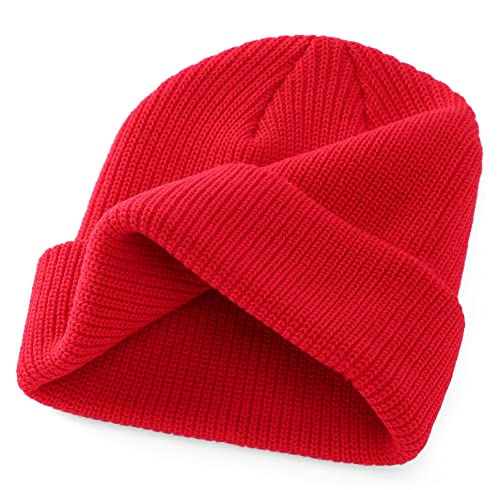 Connectyle 2 Pack Classic Cuffed Beanie Hat for Men & Women Warm Winter Knit Hat Thick Beanies Skull Cap Acrylic Watch Cap - color: Black+red