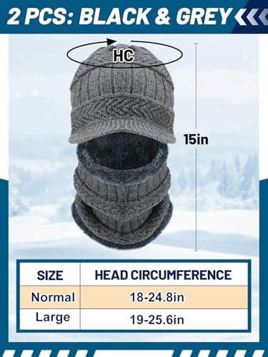 Knit Balaclava Ski Mask for Men Women - 2Pcs Warm Fleece Face Cover Winter Hat Gift for Cold Weather Outdoor Sports