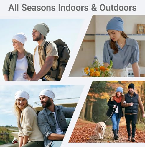 JarseHera 100% Cotton Slouchy Beanie for Women Men Soft Chemo Headwear Set - color: 2 Pcs,denim Blue+navy