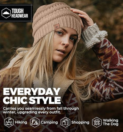 Tough Headwear Slouchy Beanie Hat - Itch-Free Winter Hats for Women - Stretchable Beanies for Women - Acrylic Winter Gear - color: Beige