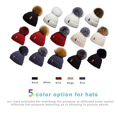 Pilipala Womens Knit Beanies Hats with Fur Pom Bobble Hat Skull Cap Cable Beanie for Women