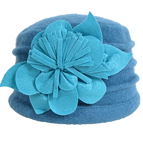 Women's Wool Dress Church Cloche Hat Bucket Winter Floral Hat - color: Floral-turquoise