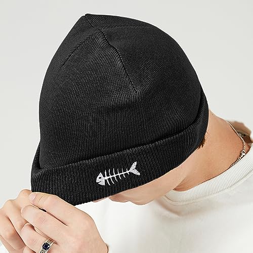 Cool Graphic Beanie for Men and Women - Black - color: Fish Skeleton