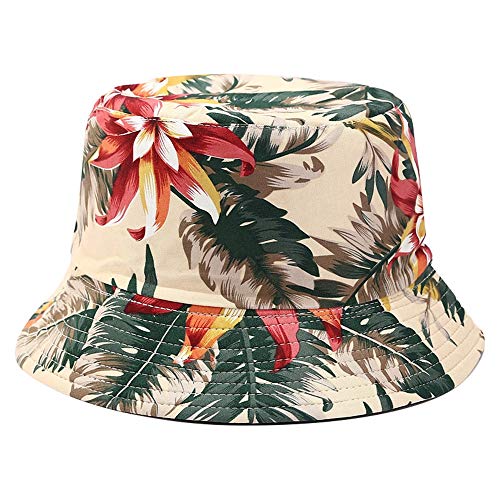 Unisex Print Double-Side-Wear Reversible Bucket Hat - color: Flower Khaki