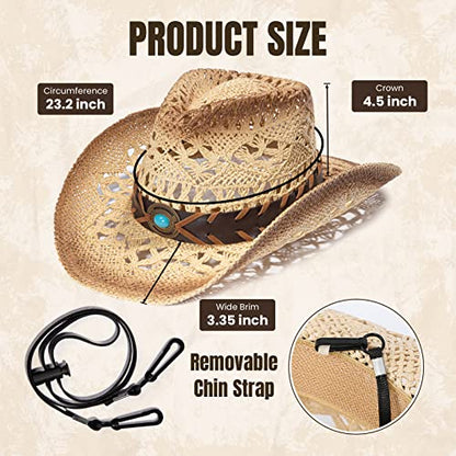 Simplicity New Western Style Classic Cowboy Straw Hat - color: Beige