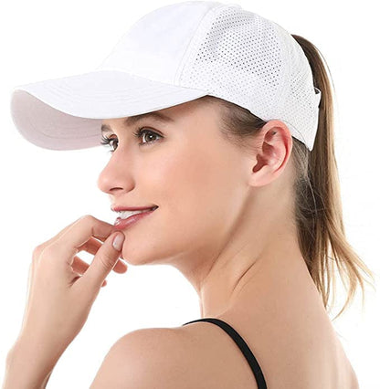 Womens Ponytail Hat Baseball Cap, Adjustable Criss Cross Baseball Cap High Bun Unisex Quick Drying Trucker Hats - color: Zwhite