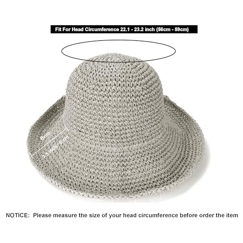 Womens Sun Hats Wide Brim Summer Beach Hat for Women Foldable Travel Straw Hat UPF50+ - color: A-gray