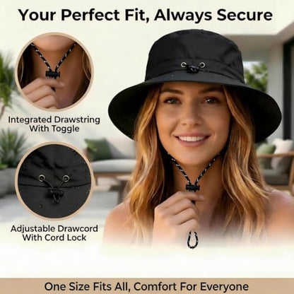 Honnesserry Bucket Hats for Woman Men Outdoor UV Sun Protection Hat Nylon - color: Black