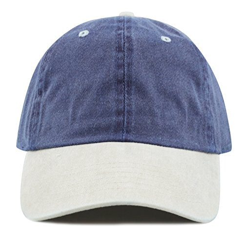 The Hat Depot 100% Cotton Pigment Dyed Low Profile Dad Hat Six Panel Cap - color: 2. Navy/Putty