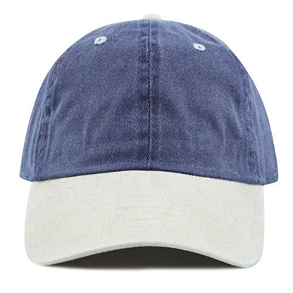 The Hat Depot 100% Cotton Pigment Dyed Low Profile Dad Hat Six Panel Cap - color: 2. Navy/Putty