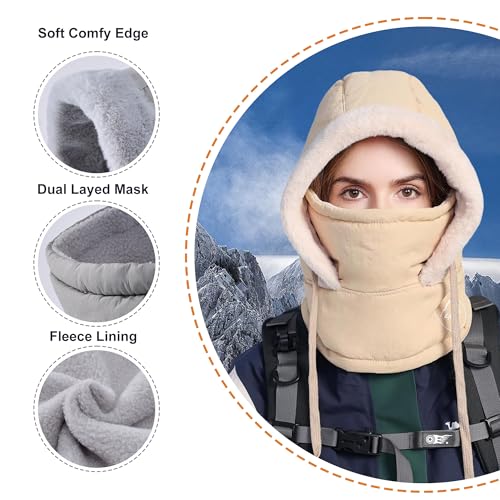 HUAMULAN Unisex Winter One Piece Balaclavas Hoodie Ski Snow Hats Earmuff - color: Khaki