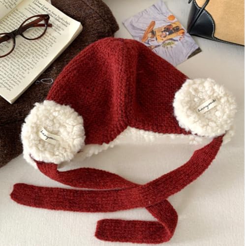 Women Winter Fleece Beanie Hat with Ear Flaps Soft Warm Crochet Skull Caps - color: Grey