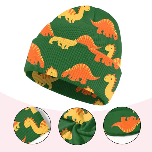 Kids Beanie Knit Hat Winter Unisex Cuffed Beanies Skull Cap Warm Double Layer Thick Acrylic Cute for Girls Boys - color: Dinosaur