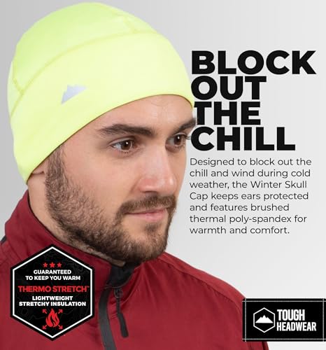 Tough Headwear Thermal Skull Cap - Moisture-Wicking Running Beanie - Wind-Blocking Cycling Cap - 4-Way Stretch Beanie for Men - color: Yellow