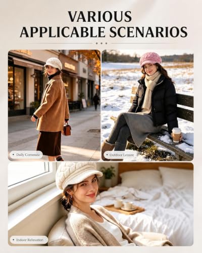 YSense 2 Pack Womens Winter Hats Warm Knit Beanie with Visor - color: Beige Pink