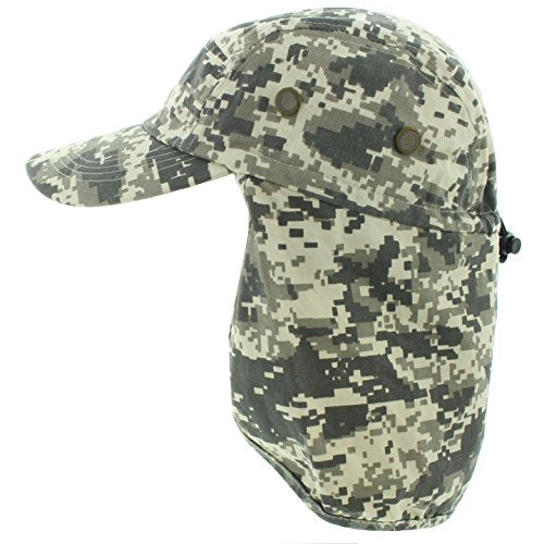 JFH 4 Panel Adjustable Outdoors Fishing Cap with Ear and Neck Flap Sun Cover Unisex - color: Light Digi Camo