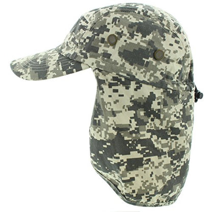 JFH 4 Panel Adjustable Outdoors Fishing Cap with Ear and Neck Flap Sun Cover Unisex - color: Light Digi Camo