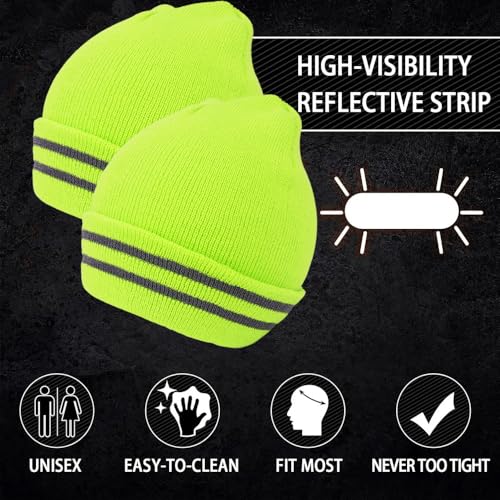 Gelante High Visibility Reflective Safety Knit Beanie for Men & Women – Warm Winter Headwear for Outdoor Activities. - color: Neon Yellow
