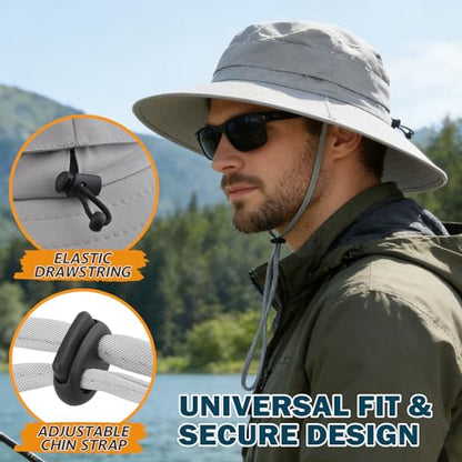Men's UPF 50+ Waterproof Wide Brim Boonie Hat, Sun & Rain Protection - color: Light Grey
