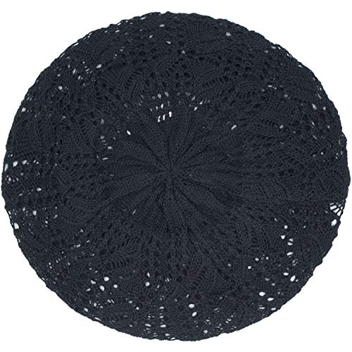 an Womens Lightweight Cut Out Knit Beanie Beret Cap Crochet Hat - Many Styles - color: Black Leaf
