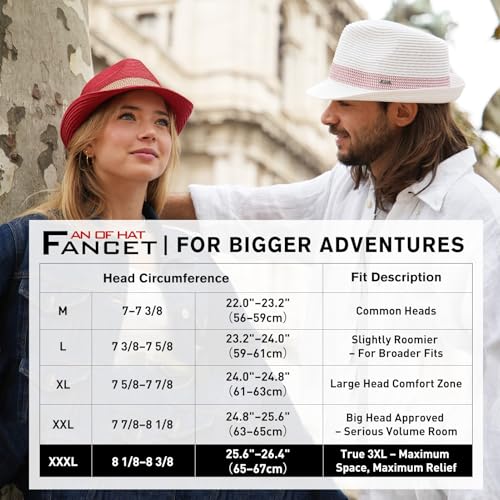Fancet Packable Straw Fedora Panama Sun Summer Beach Hat Cuban Trilby Men Women 56-67cm - color: Beige, size: XX-Large