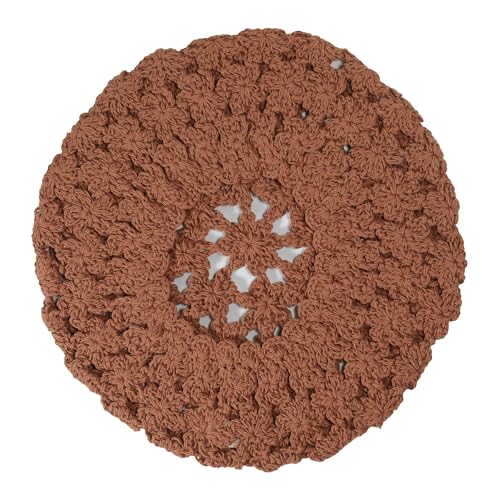 ZLYC Women Cotton Slouchy Crochet Beret Handmade Cutout Floral Beanie Hat - color: Khaki