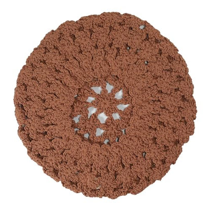 ZLYC Women Cotton Slouchy Crochet Beret Handmade Cutout Floral Beanie Hat - color: Khaki
