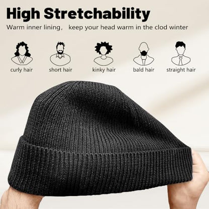 Unisex Winter Beanie for Men Women Soft Fleece Lined Warm Knit Hat - color: Black