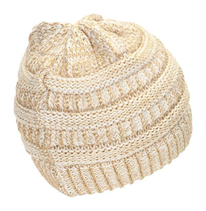 Gravity Threads Knit Soft Stretch Beanie Cap - color: Gold/Ivory