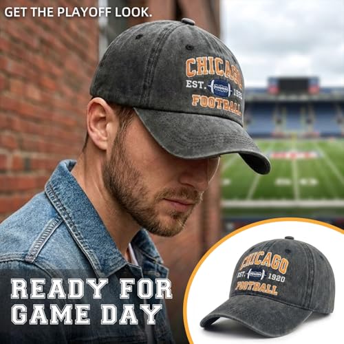 Football Hat for Men Women, Vintage Washed Embroidered City Dad Cap, Adjustable Baseball Cap for Game Day Fans - color: G-chicago