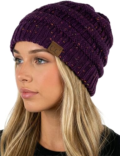 Funky Junque Adult Winter Beanie Slouchy Knit Skull Cap - color: Purple - Confetti