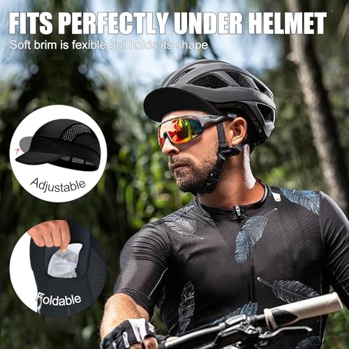 XXL Cooling Cycling Cap Skull Caps Under Helmet Mesh Hats with Sun Visor for Big Head Bike Hard Hat Liner for Men - color: Black