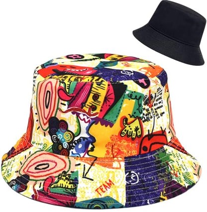 XYIYI Cute Bucket Hat Beach Fisherman Hats for Women, Reversible Double-Side-Wear - color: Colorful Graffiti