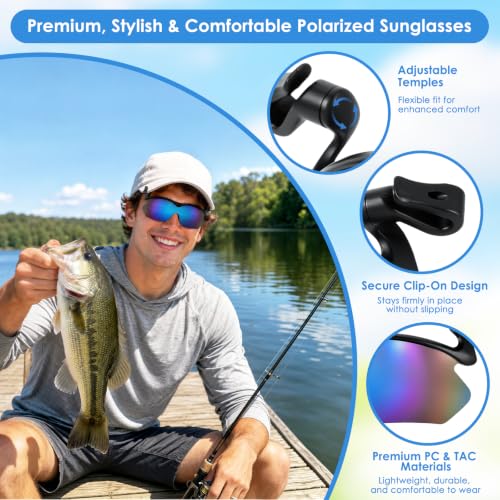 Outdoor Polarized Sunglasses, UV400 Clip On Hat Sunglasses for Fishing