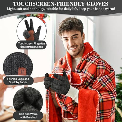 FZ FANTASTIC ZONE Mens Winter Beanie Hat and Scarf Touchscreen Gloves Sets - color: Dark Gray