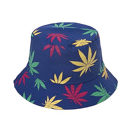 Punk Black Green Red Leaf Weed Fisherman Caps Bucket Hats Hip Hop Gorro Outdoor Men - color: Blue Rainbow